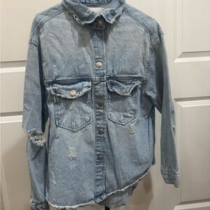 Distressed Light Blue Denim shacket
